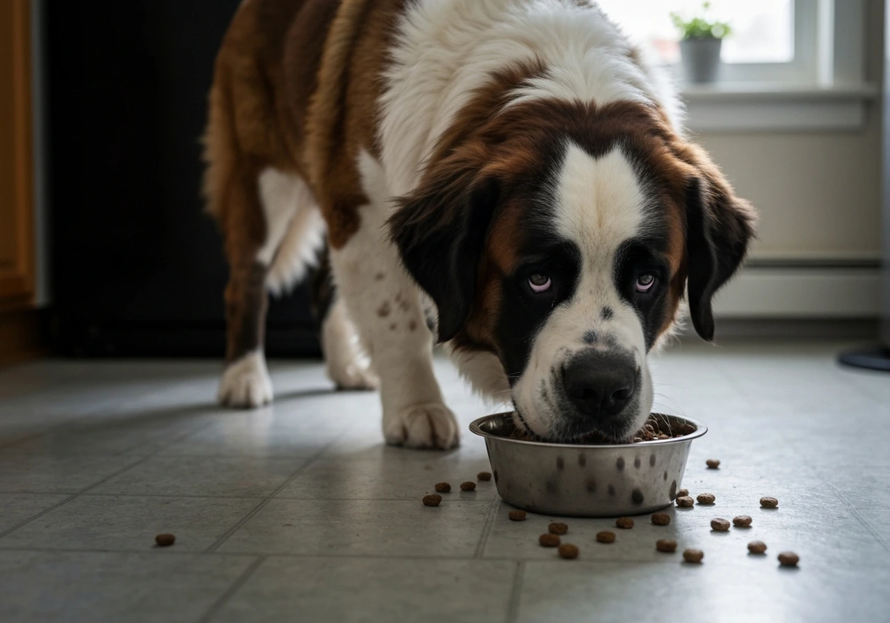Saint Bernard at feeding time