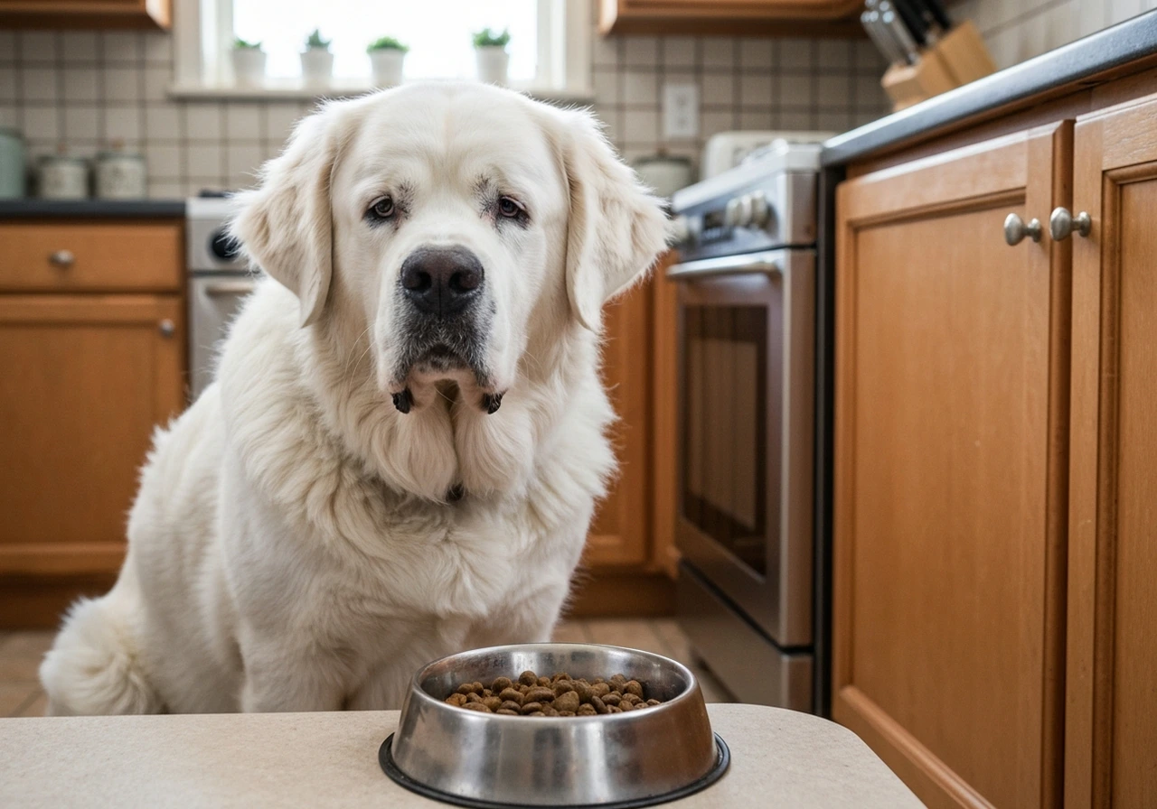 Saint Bernard at feeding time
