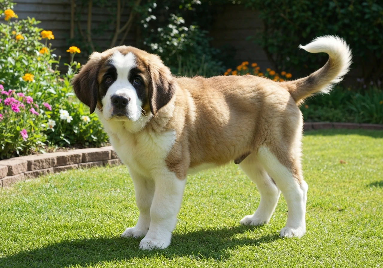 Saint Bernard puppy playing