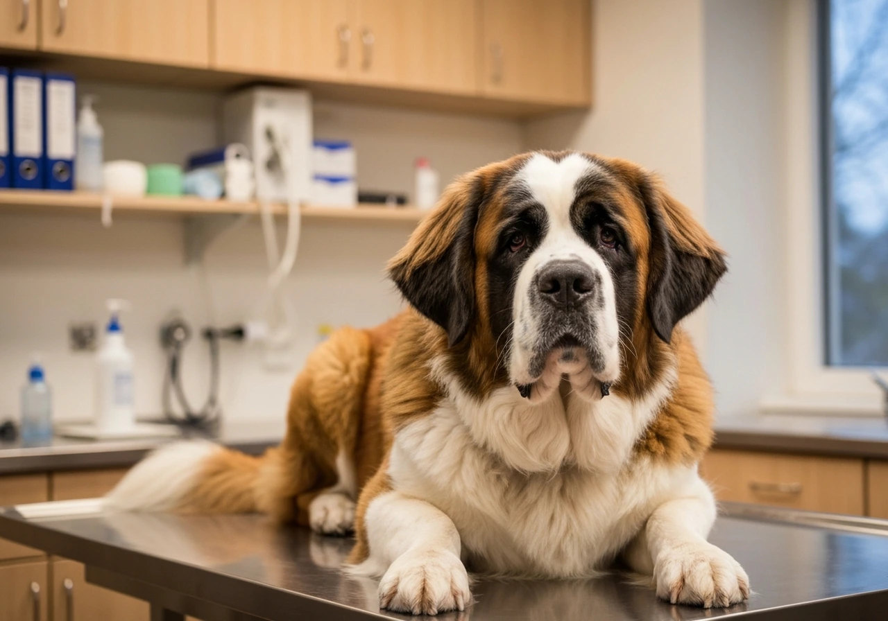 Saint Bernard at the vet